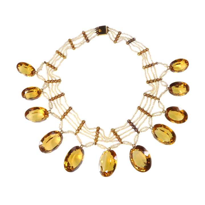 Seed pearl and citrine fringe necklace
